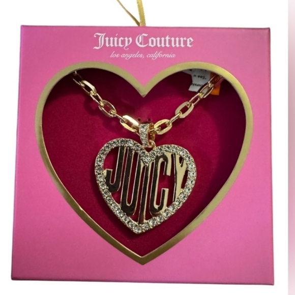 New Juicy Couture Pavé Heart Crystal Chain Pendant Necklace Nameplate Chunky - Picture 2 of 8